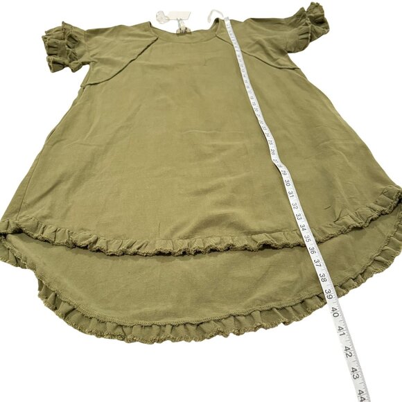 Umgee Short Sleeve Round Neck Ruffle Trim Olive Green Dress w/ Pockets Sz S NWT - Picture 9 of 9